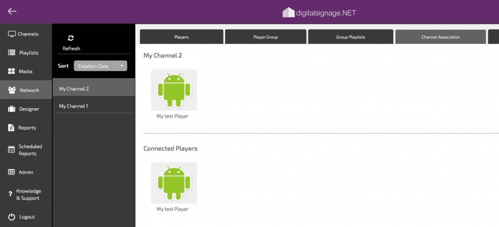 digitalsignage.net Player in new Channel