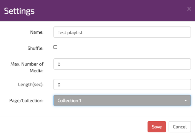 digitalsignage.net Playlist settings